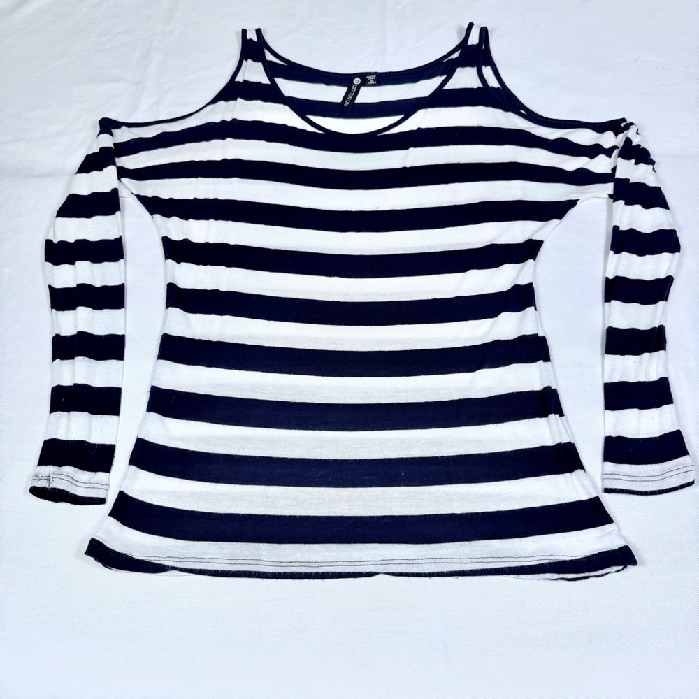Cotton On Navy and White Striped Cold Shoulder Long Sleeve Top